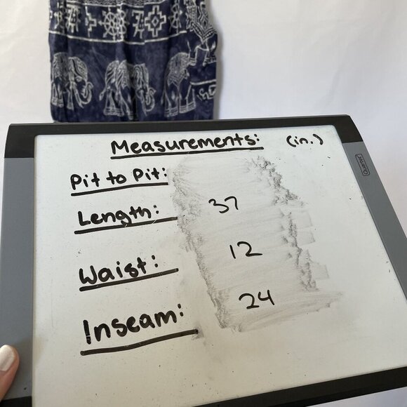 Bohemian Elephant Print Rayon Pants With Elastic Waist & Pockets Navy & White M - Picture 6 of 7